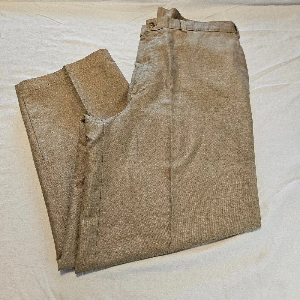 Savane Mens Tan‎ Linen Cotton Blend Flat Front Dress Pants Khaki 38x34 RN 21201